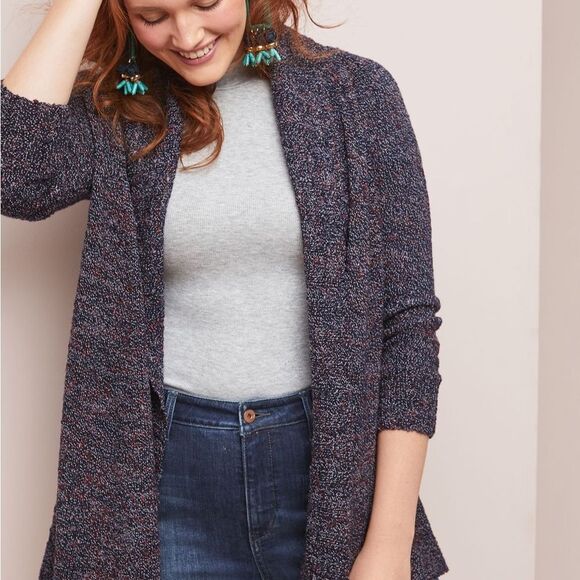 Anthropologie Rosie Neira Marled Collegiate Open Front Cardigan - M - Picture 15 of 15